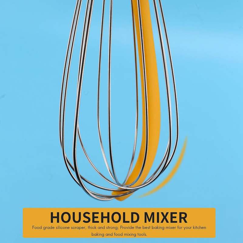 304 Stainless Steel Balloon Whisk with Silicone Scraper - Elegant Handle & Thick Wire Balloon Whisk