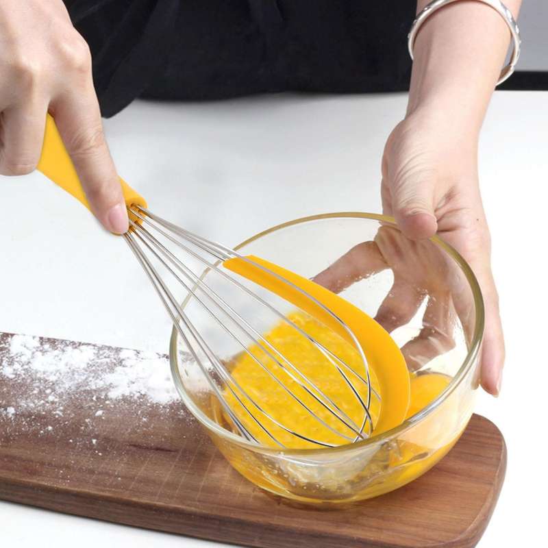 304 Stainless Steel Balloon Whisk with Silicone Scraper - Elegant Handle & Thick Wire Balloon Whisk