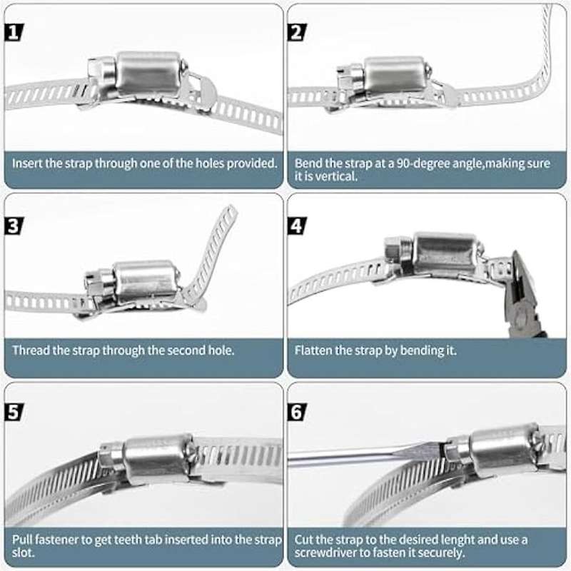 304 Stainless Steel Hose Clamps-for Diy, Cut-to-fit 19.5 Ft Strap+15 Fasteners Kit Adjustable Worm
