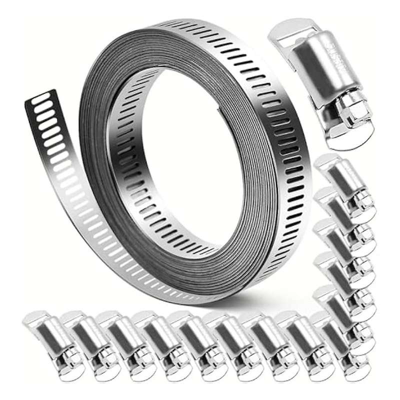 304 Stainless Steel Hose Clamps-for Diy, Cut-to-fit 19.5 Ft Strap+15 Fasteners Kit Adjustable Worm
