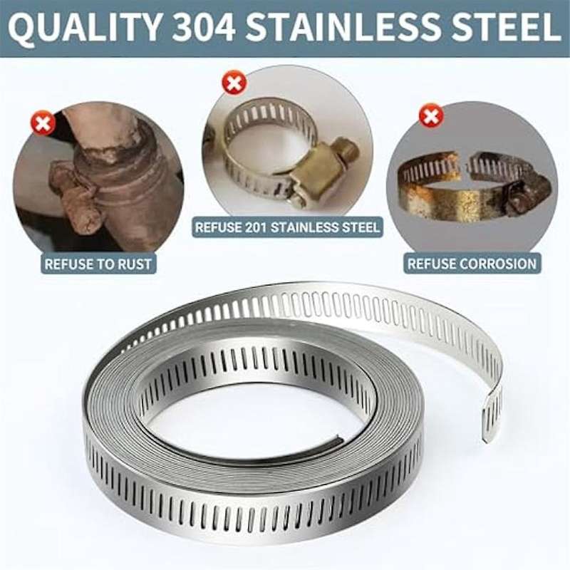 304 Stainless Steel Hose Clamps-for Diy, Cut-to-fit 19.5 Ft Strap+15 Fasteners Kit Adjustable Worm