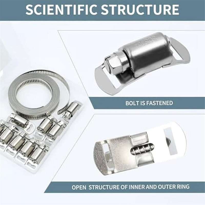 304 Stainless Steel Hose Clamps-for Diy, Cut-to-fit 19.5 Ft Strap+15 Fasteners Kit Adjustable Worm