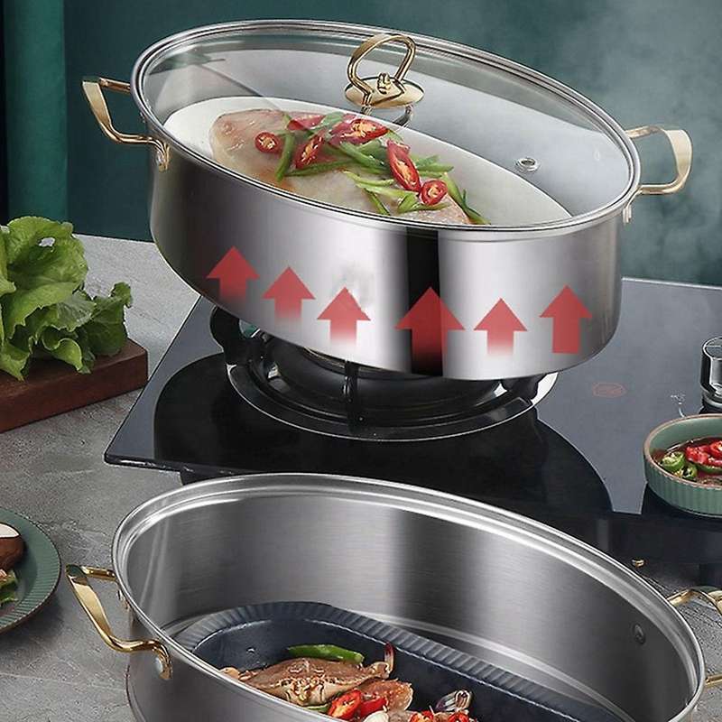304 Stainless Steel Steamer Household Oval Fish Steamer with Steaming Grid Pot Soup Pot Pasta Pot