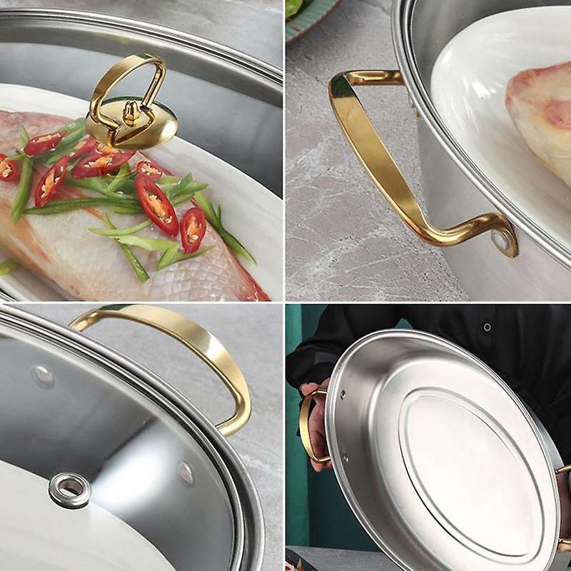 304 Stainless Steel Steamer Household Oval Fish Steamer with Steaming Grid Pot Soup Pot Pasta Pot