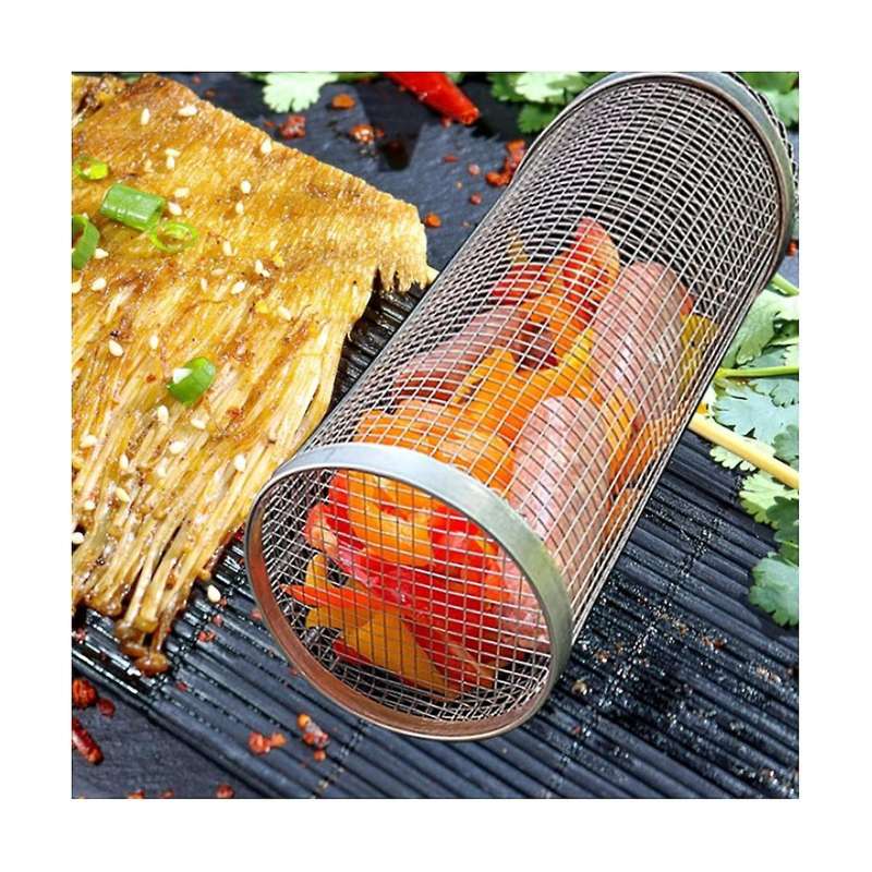 30cm Barbecue Rolling Grill Basket Bbq Net Tube Grill Basket Bbq Campfire Grid Family Travel Campin