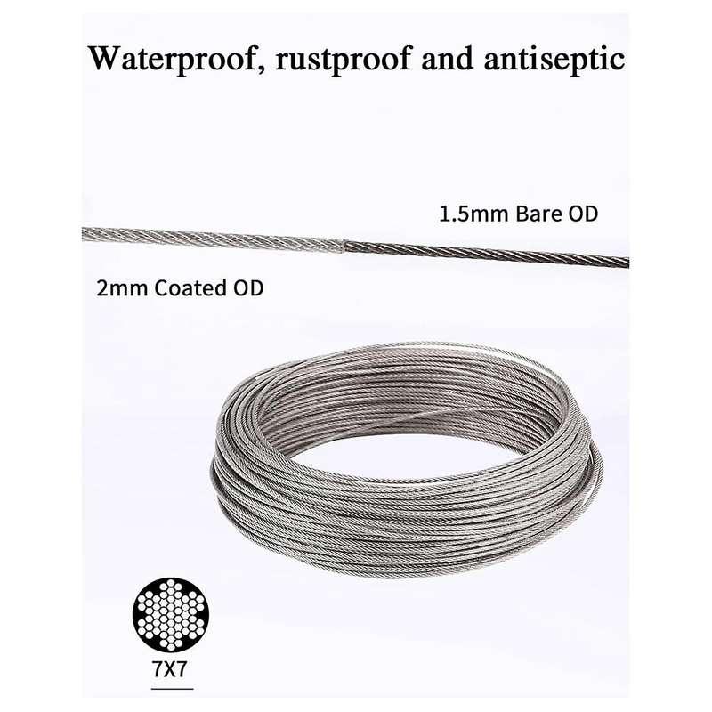 30M 2mm Wire Rope,Stainless Steel Garden Wire,with Turnbuckle Wire Tensioner,for Climbing Plants,Fen
