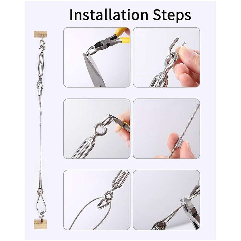 30M 2mm Wire Rope,Stainless Steel Garden Wire,with Turnbuckle Wire Tensioner,for Climbing Plants,Fen