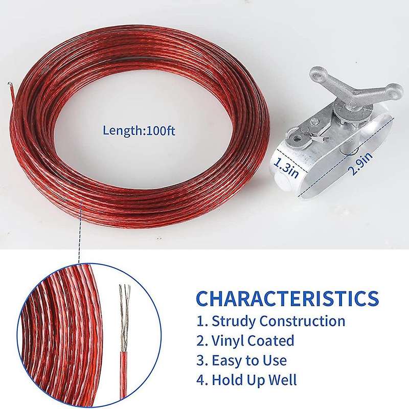 30M Swimming Pool Cover Cable & Winch Kit,Pool Cover Cable and Ratchet for Swimming Pool Covers,30M