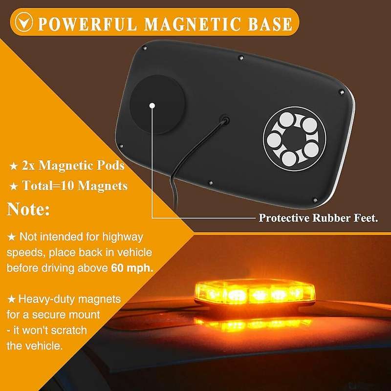 30LED Top Roof Flashing Emergency Mini Strobe Light Bar Amber/Yellow 12V-24V