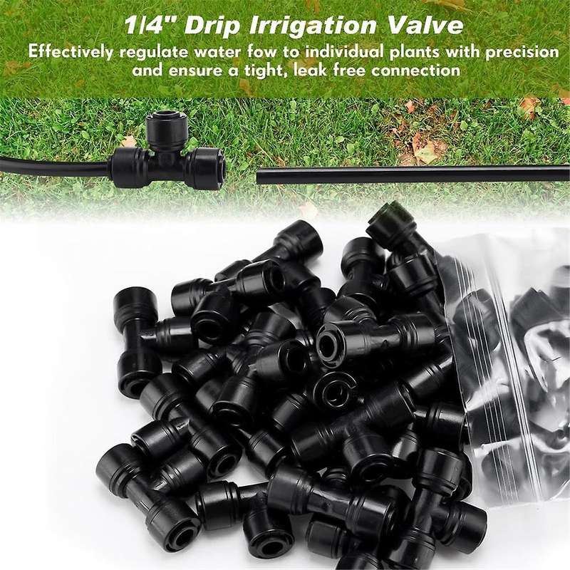 30Pcs 1/4inch Drip Irrigation Tee Connectors Irrigation Connectors for Drip Tube Quick Connect Drip