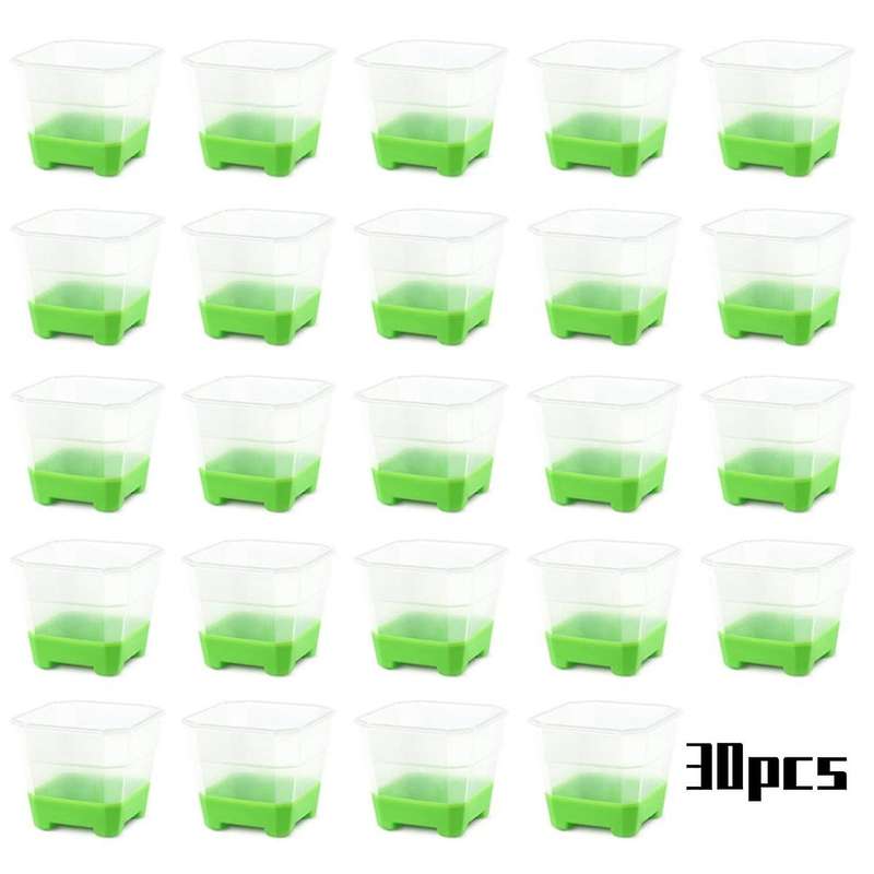 30packs Clear Nursery Pots with Silicone Base for Easy Transplant, Transparent Plastic Plant Pot Gre