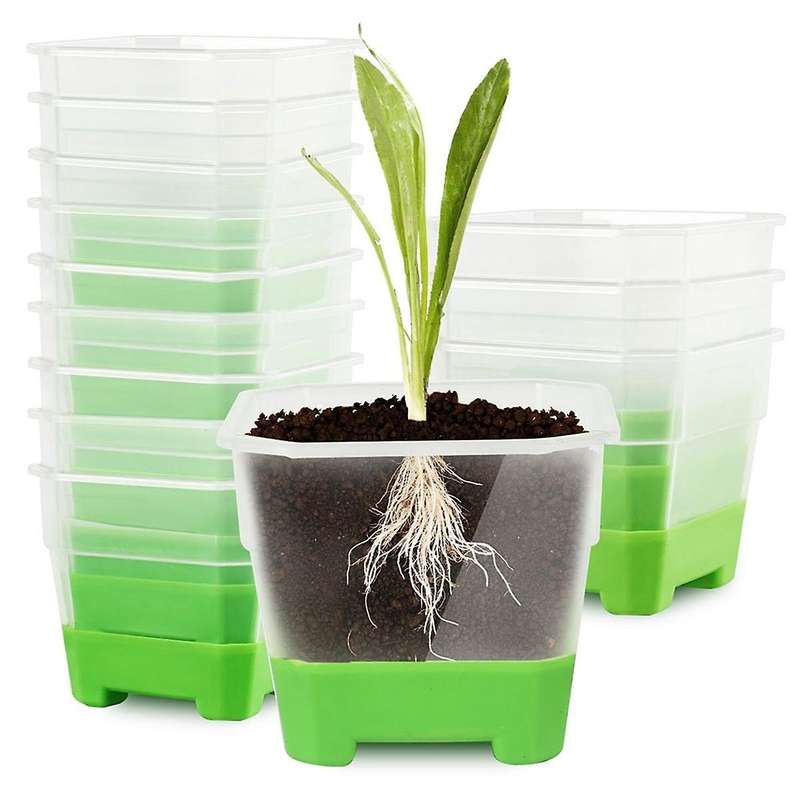 30packs Clear Nursery Pots with Silicone Base for Easy Transplant, Transparent Plastic Plant Pot Gre