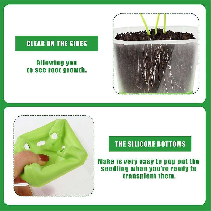 30packs Clear Nursery Pots with Silicone Base for Easy Transplant, Transparent Plastic Plant Pot Gre