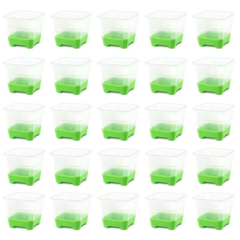 30packs Clear Nursery Pots with Silicone Base for Easy Transplant, Transparent Plastic Plant Pot Gre