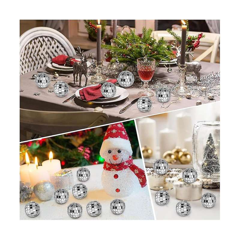 30pack Disco Ball Silver Hanging Mirror Disco Balls Ornaments with Rope Christmas Wedding Party Mus
