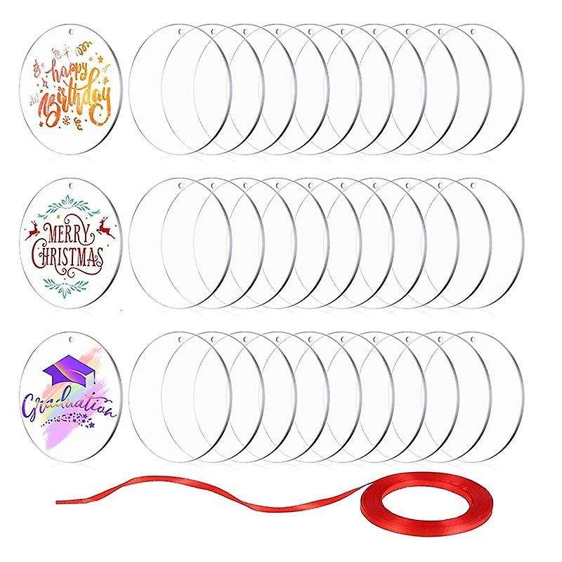 30pcs Acrylic Blanks 4 Inch,clear Acrylic Sheet with Hole,round Acrylic Blanks Disc,christmas Birth