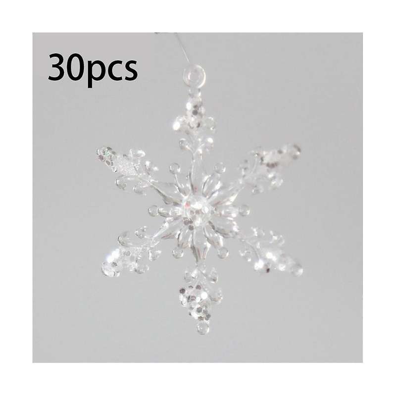30Pcs 4.5CM Christmas Transparent Sticky Snowflake Acrylic Christmas Trees Hanging Ornament