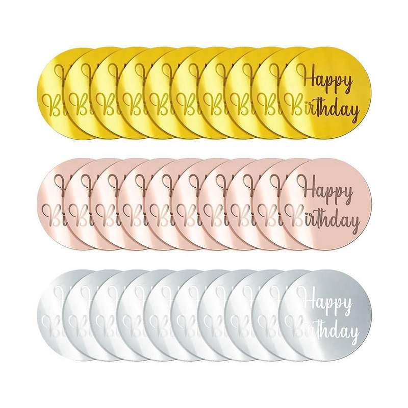 30pcs Acrylic Cake Disc Mirror Cupcake Toppersfor Diy Cupcake Decoration Party Supplies