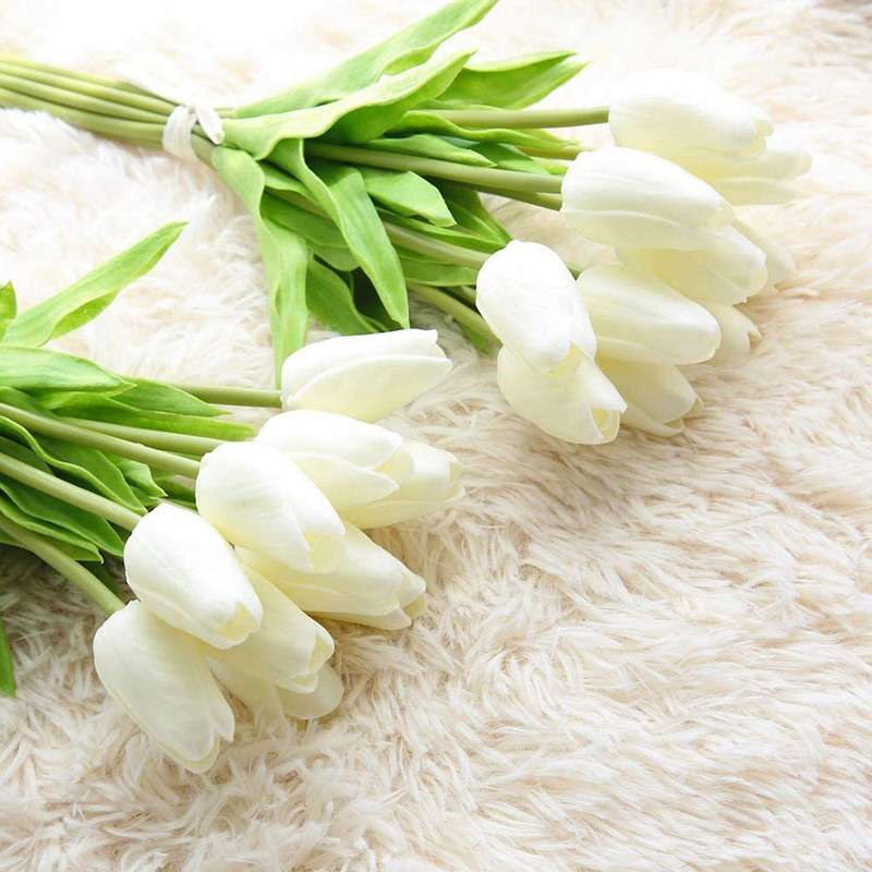 30pcs Artificial Tulips Flowers Real Touch Tulips Pu Bouquet Latex Flower White (white)