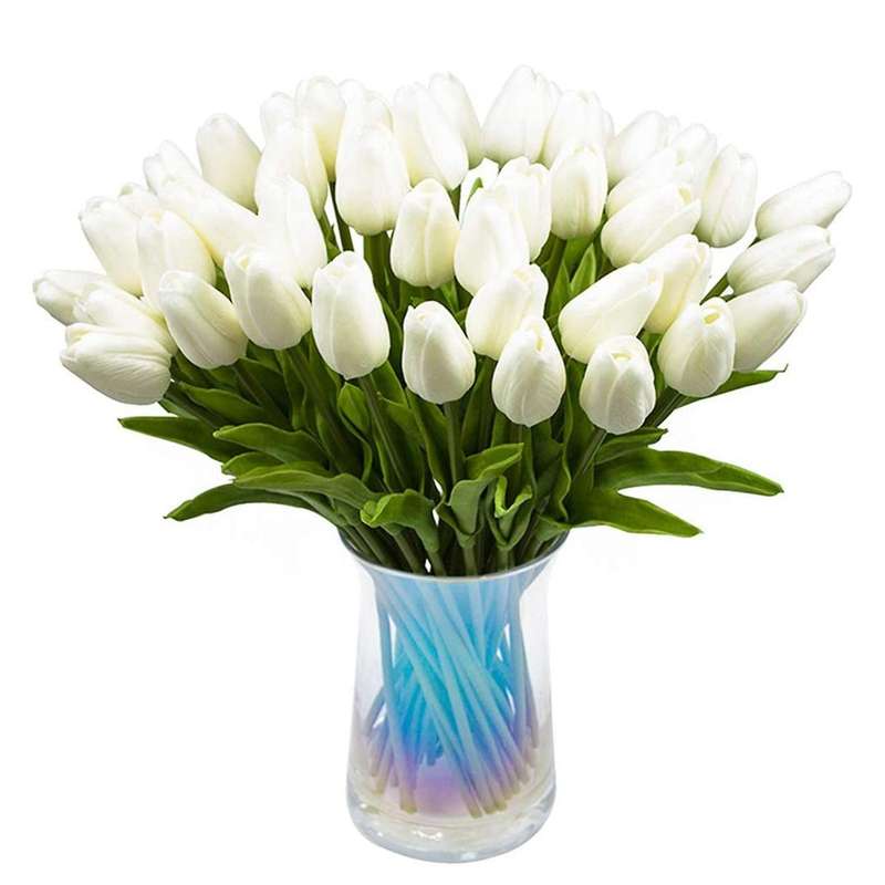 30pcs Artificial Tulips Flowers Real Touch Tulips Pu Bouquet Latex Flower White (white)