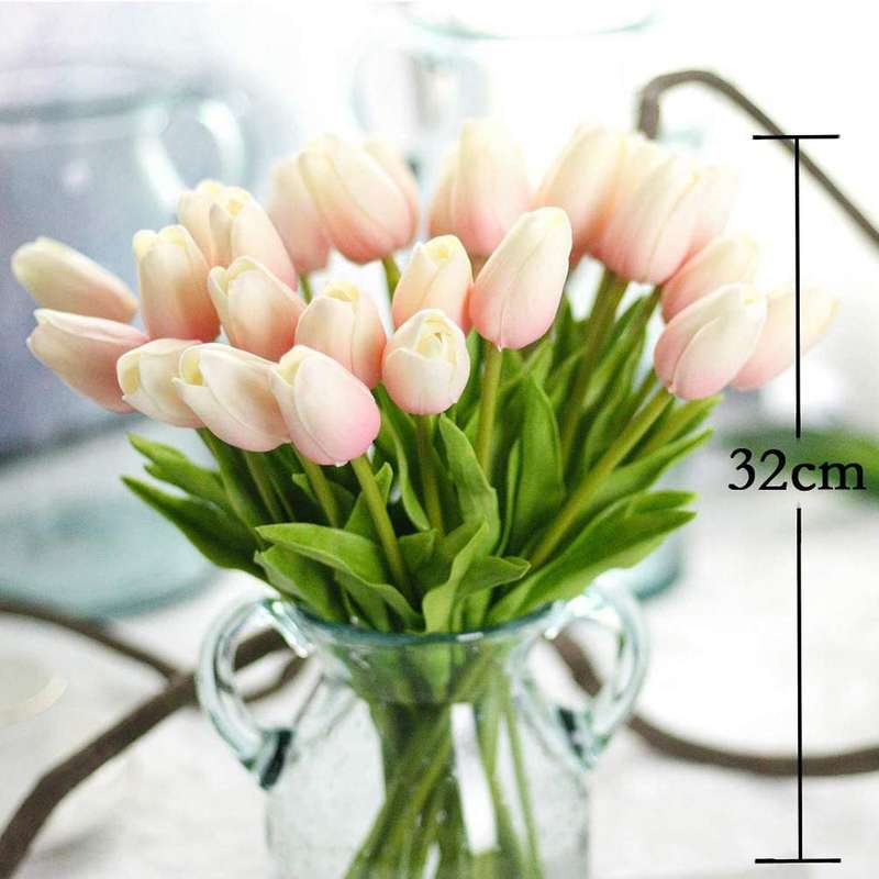 30pcs Artificial Tulips Flowers Real Touch Tulips Holland Pu Bouquet Latex Flower White (light Pink