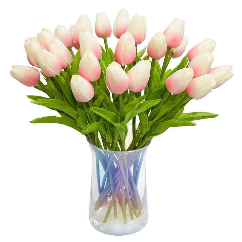30pcs Artificial Tulips Flowers Real Touch Tulips Holland Pu Bouquet Latex Flower White (light Pink