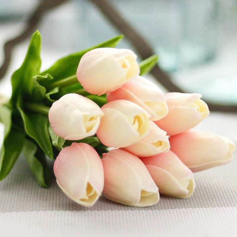 30pcs Artificial Tulips Flowers Real Touch Tulips Holland Pu Bouquet Latex Flower White (light Pink