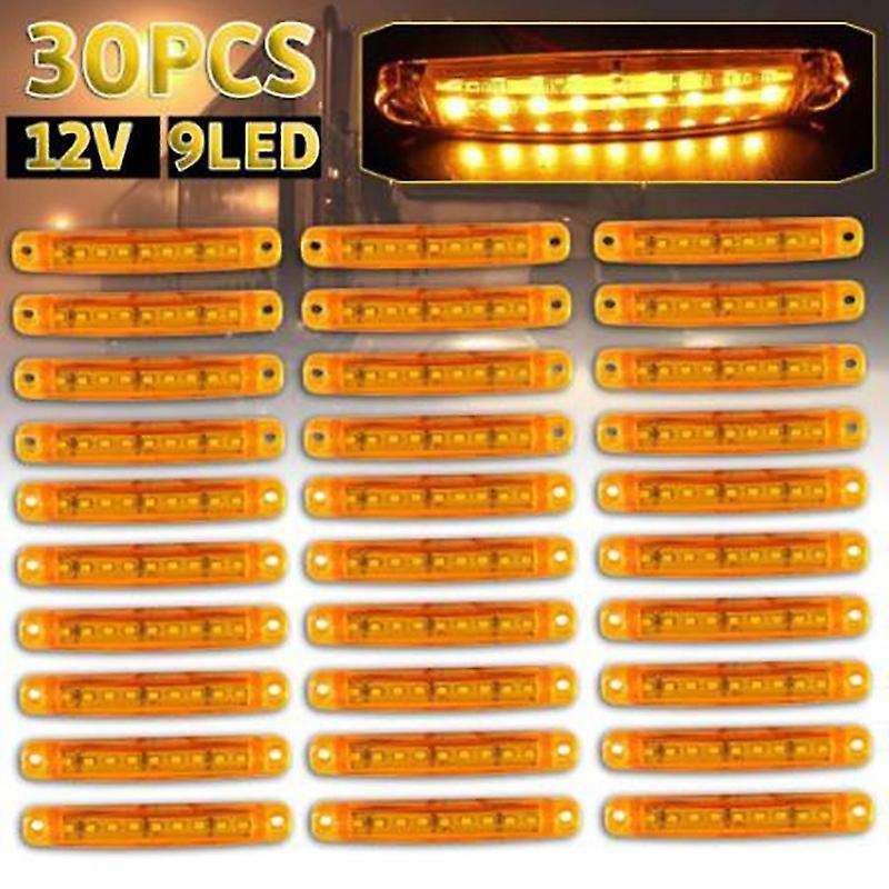 30Pcs Amber 9 LED Trailer Side Marker Lights Sealed Indicators 12V for Trucks Bus Trailer UTV SUV Pi