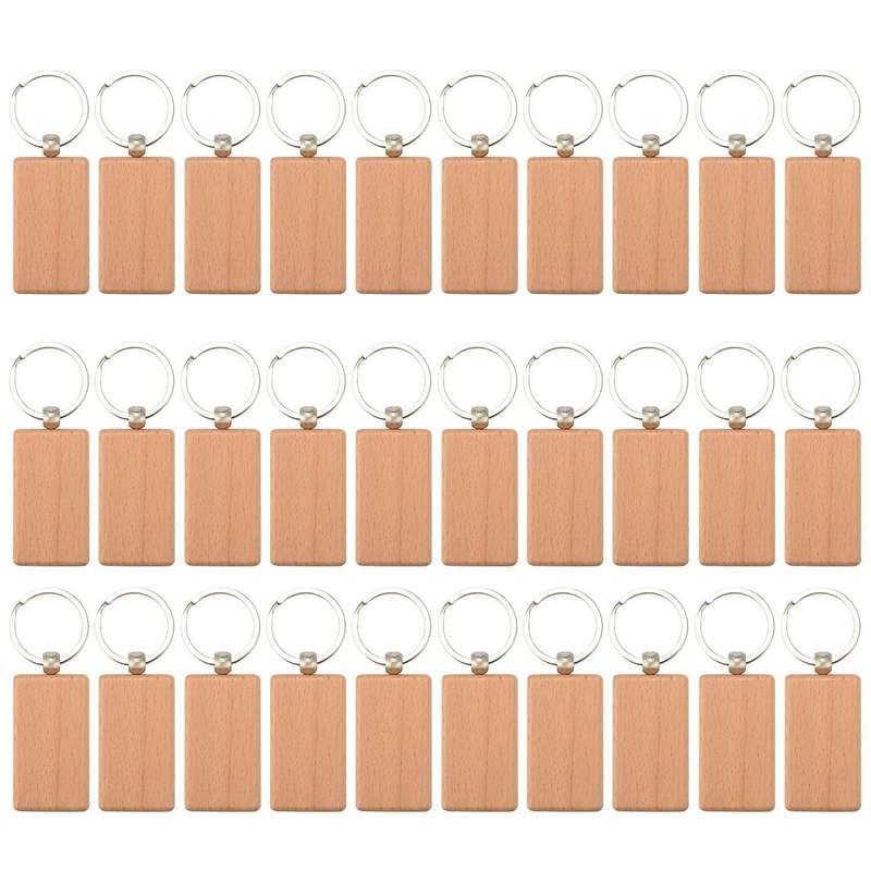 30Pcs Blank Wooden Key Chain Diy Wood Keychains Key Tags Can Diy Gifts