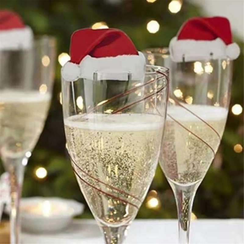 30pcs Christmas Cup Card Santa Hat Wine Glass Decor Ornaments Navidad New Year Gift Christmas Decora