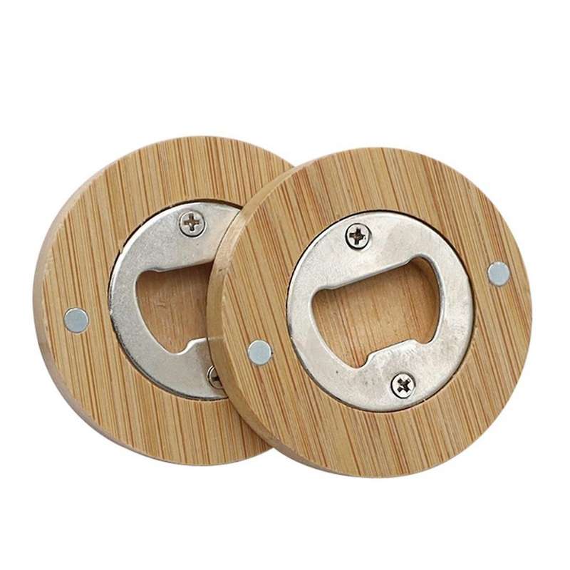 30pcs Diy Bamboo Round Shape Bottle Openers Coaster Fridge Magnet Refrigerator Sticker Bar Decoratio