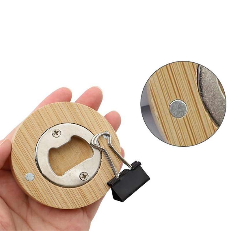 30pcs Diy Bamboo Round Shape Bottle Openers Coaster Fridge Magnet Refrigerator Sticker Bar Decoratio