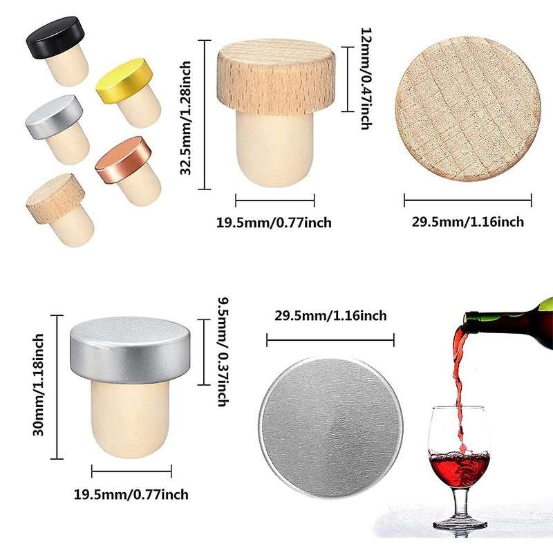 30pcs Wine Bottle Cork Stopper T Shaped Wine Stopper Tasting Cork Replacement Reusable Cork Glass B