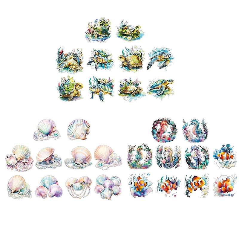 30Pcs Stickers for Girls Marine Animals Stickers, PET Waterproof Gold Holographic Outlines Vibrant C