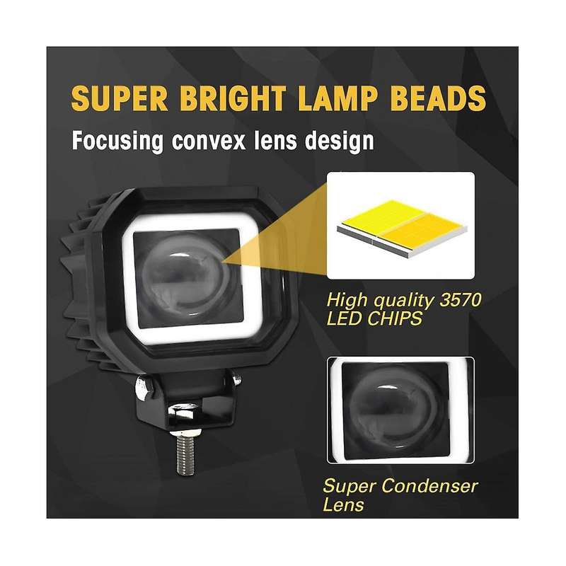 30w 6000lm Square Led Angel Eyes Light Bar 6000k/3000k White+yellow Light for Motorcycle Offroad Le