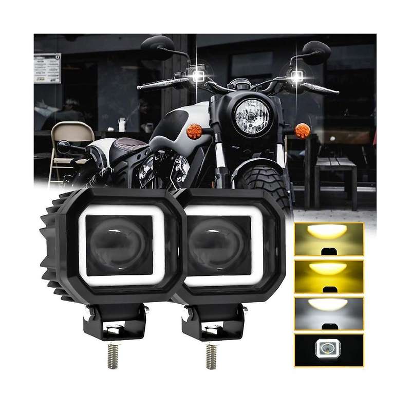30w 6000lm Square Led Angel Eyes Light Bar 6000k/3000k White+yellow Light for Motorcycle Offroad Le