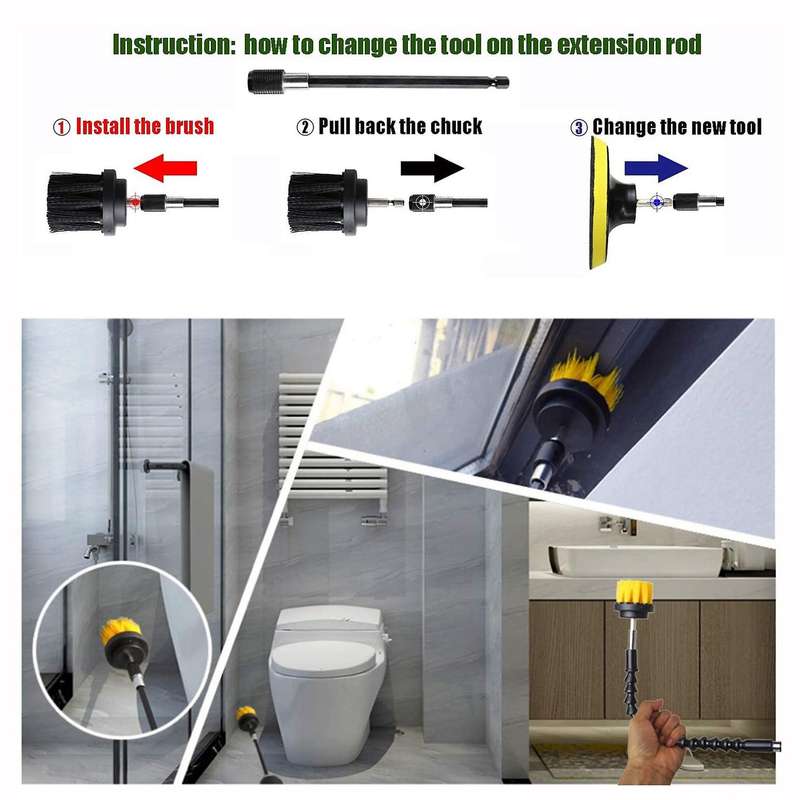 31 PCS Scrub Pads Power Scrubber Cleaning Kit Universal Cleaner Scrubbing Cordless Drill for Bathroo