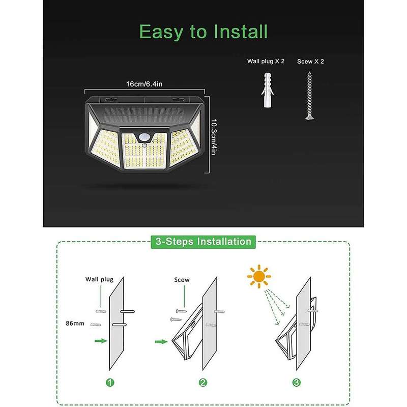 310 LED Solar Lights Outdoor 4 Packs, Upgraded Solar Motion Light Solar Wall Light with 3 Lighting M