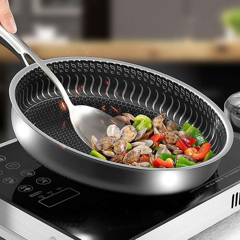 316 Stainless Steel Frying Pan Honeycomb Wok High Quality Pan Fried Steak Non Stick Pan General Stai