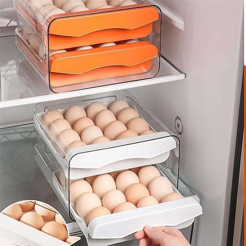 32 Grids Egg Storage Box Refrigerator Transparent Double Drawer-type Egg Box Container Home Kitchen