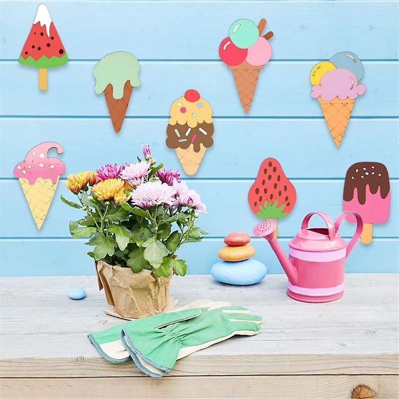 32 Pcs Unfinished Ice Cream Wooden Cutouts,8 Styles Ice Cream Wood Slices Unfinished Wood for DIY Cr