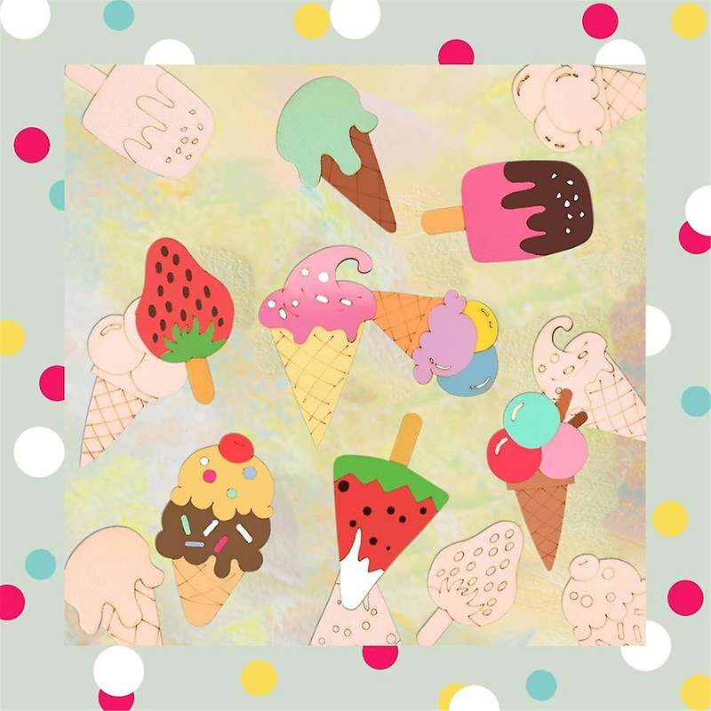 32 Pcs Unfinished Ice Cream Wooden Cutouts,8 Styles Ice Cream Wood Slices Unfinished Wood for DIY Cr