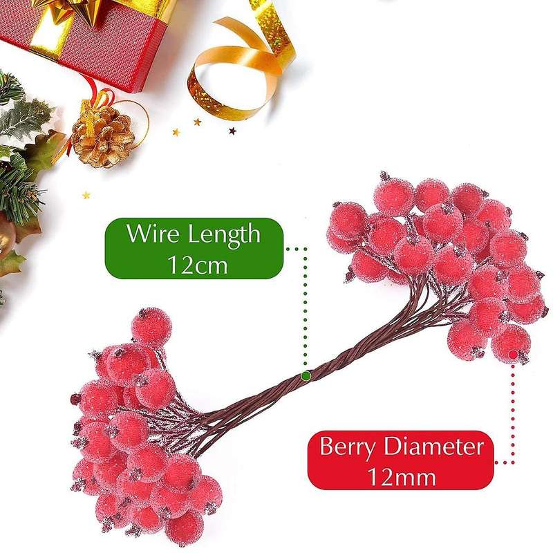 320 Artificial Frosted Red Holly Berries Mini Christmas Fruit Berry Flower for Christmas Tree Decor