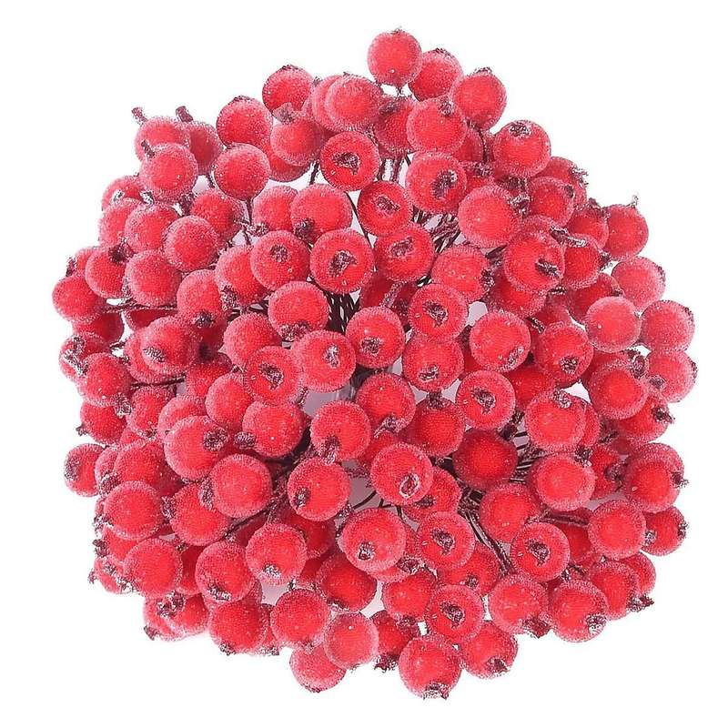 320 Artificial Frosted Red Holly Berries Mini Christmas Fruit Berry Flower for Christmas Tree Decor