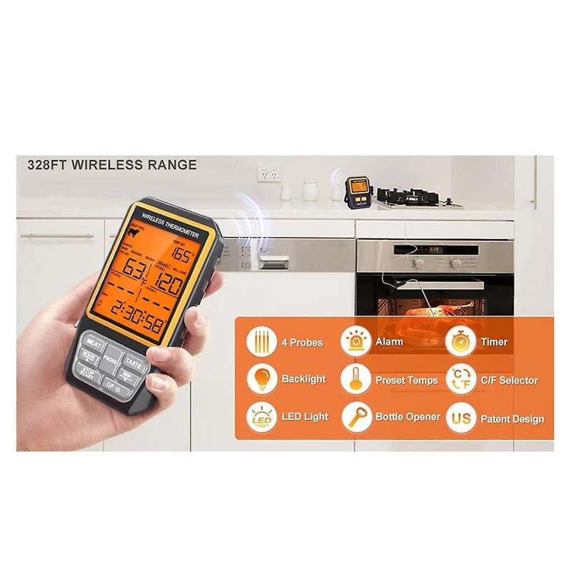 328ft Wireless Meat Thermometer for Grilling Smoker Bbq Oven Digital Food Kitchen Thermometer with 4