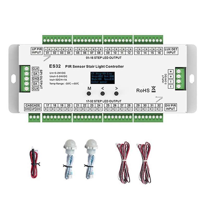 32ch Es32 Pir Sensor Stair Light Controller Human Body Infrared Inductive Switch Stair Lamp Control