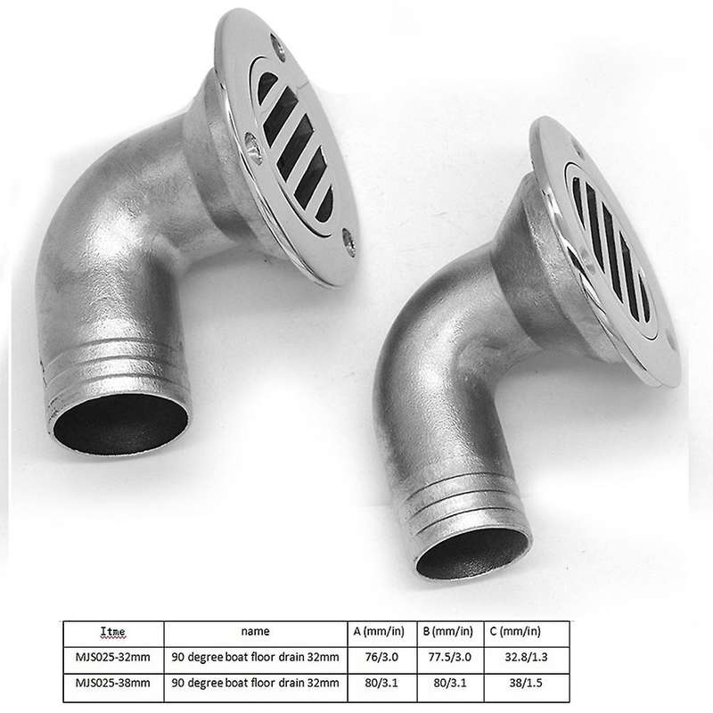 32Mm Durable Boat Floor Drain 316 Stainless Steel Marine 90 Degree Boat Floor Deck Water Drain Boat