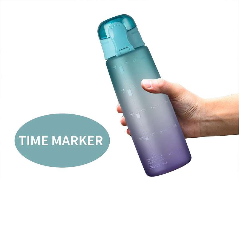 32Oz Fitness Water Bottle with Time Marker Free Large Capacity Water Jug for Gym Outdoor Office Work