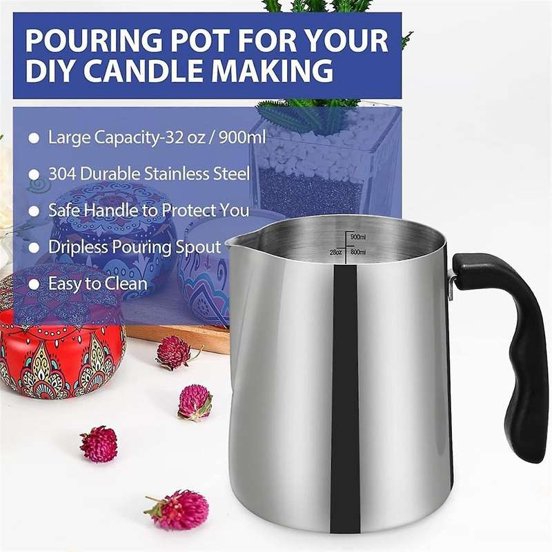 32oz Stainless Steel Wax Melting Pot with Pouring Spout and Heat-Resistant Handle for Candle Making