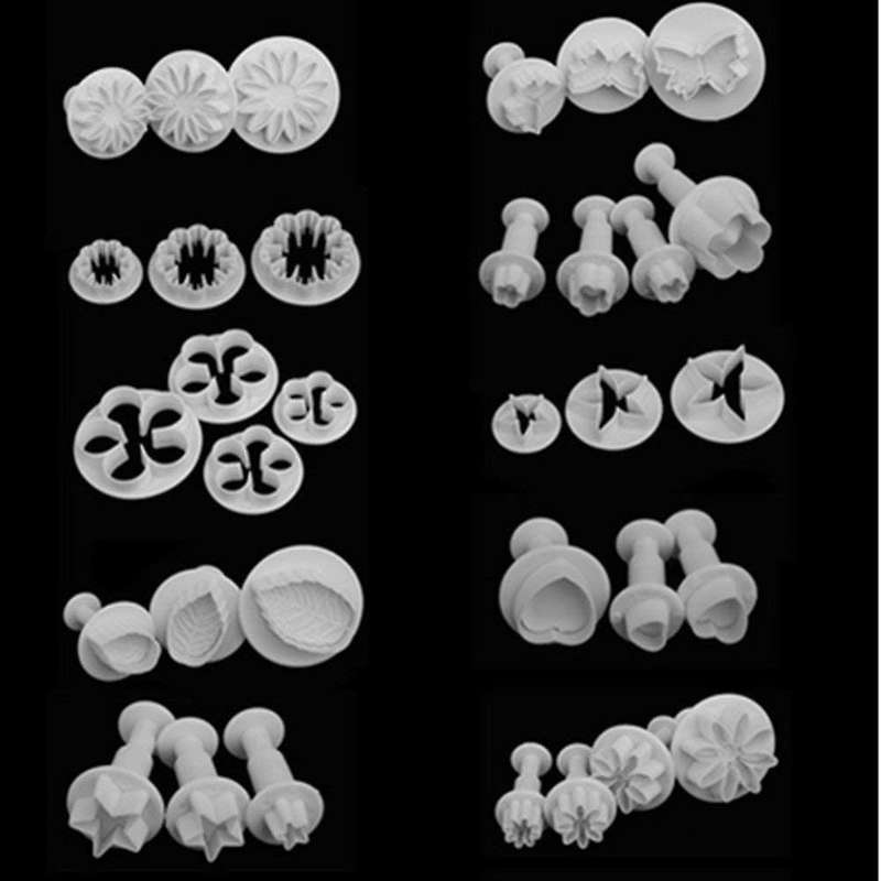 33 Piece Fondant Cake Cookie Plunger Cutter Sugar Craft Flower Leaf Butterfly Heart Shape Decoratin